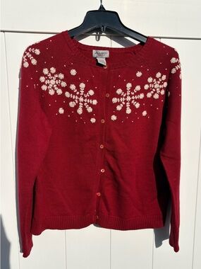 Eddie Bauer VINTAGE red snowflake ❄️ long sleeve cardigan sweater - large